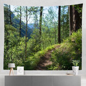 Giant Tapestry - Hiking Trail Forest Scene 104x88 inches